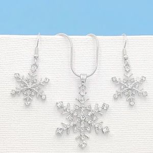Snowflake Rhinestone Silver Necklace Earrings Set